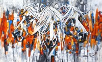 Momin Khan, 30 x 48 Inch, Acrylic on Canvas, Horse Painting, AC-MK-128